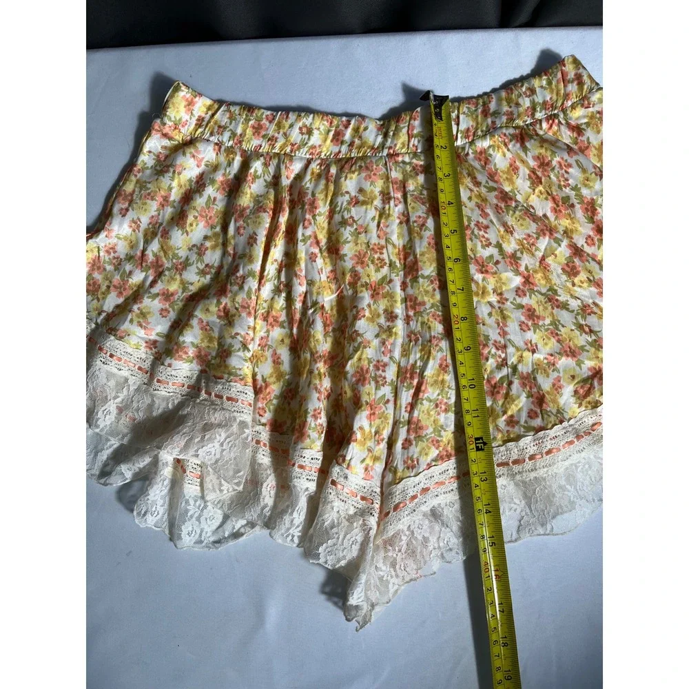 Intimately Free People Floral Lace Trim Lounge Shorts Yellow Orange Large